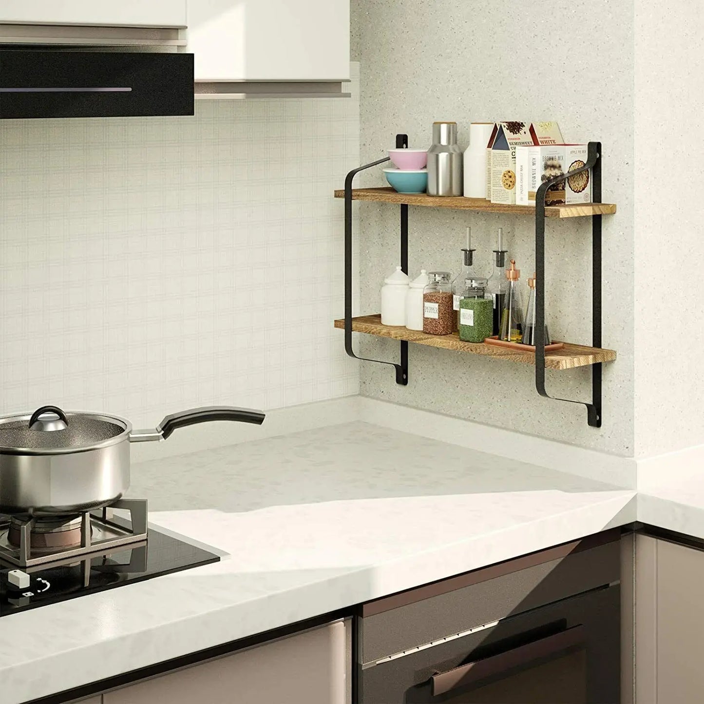 Industrial 2-Tier Wood & Metal Wall Shelf