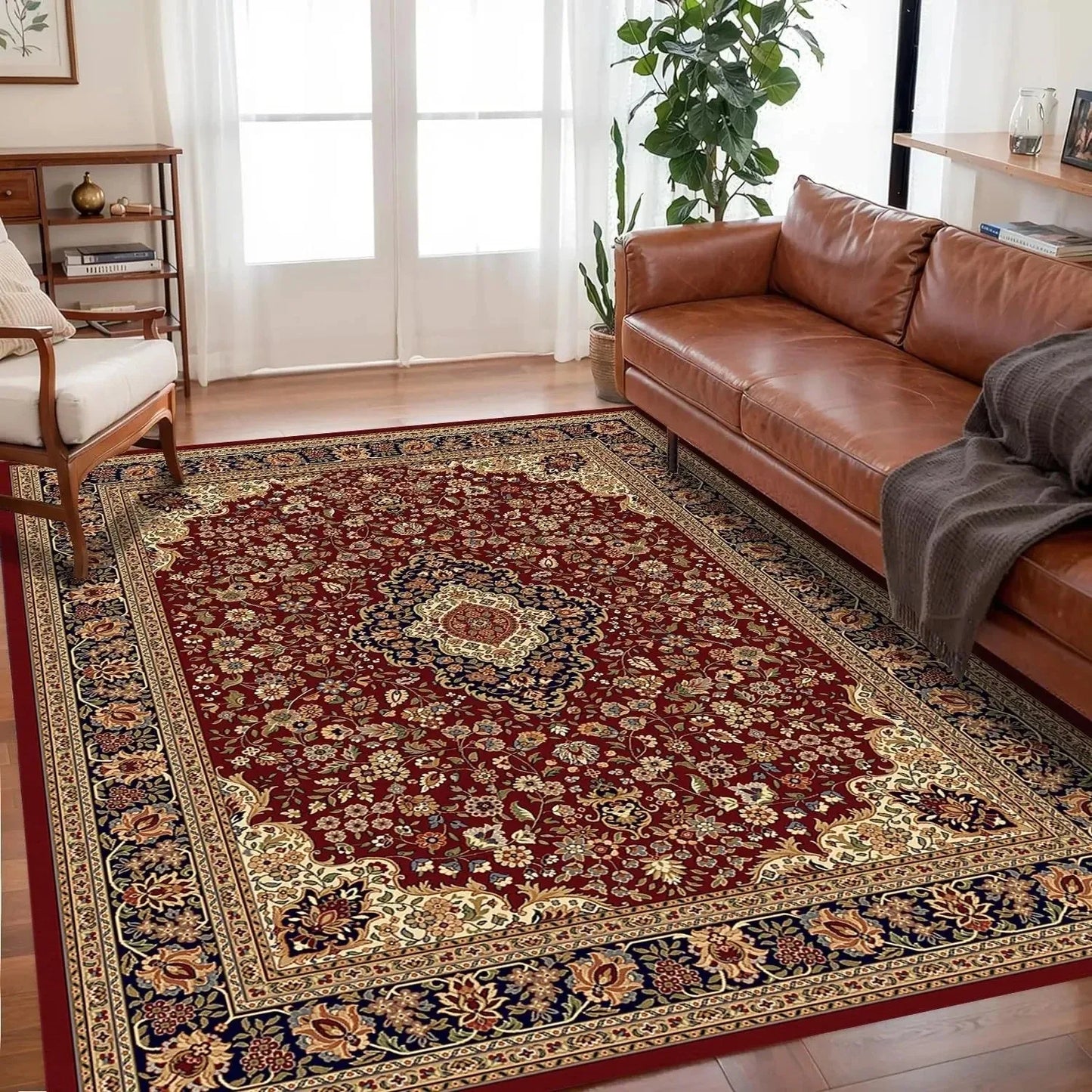 Burgundy Vintage-Style Boho Rug