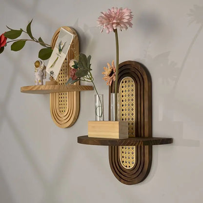 Japanese-Style Hanging Rattan Wall Shelf