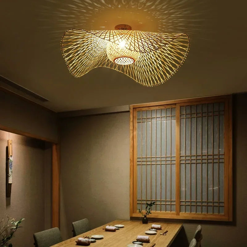 Japanese-Style Woven Bamboo Pendant Light