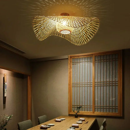 Japanese-Style Woven Bamboo Pendant Light