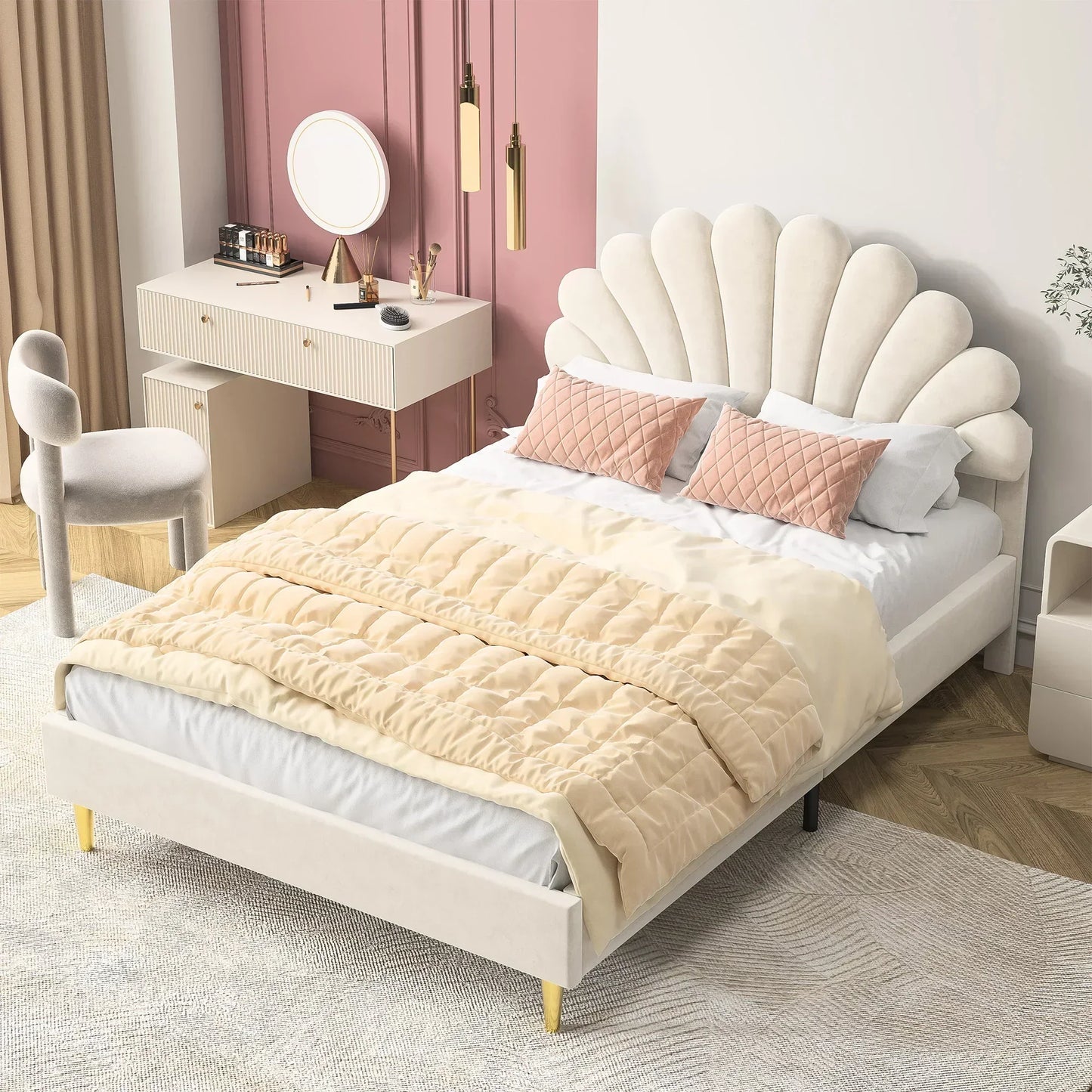 Flower Design Velvet Bed