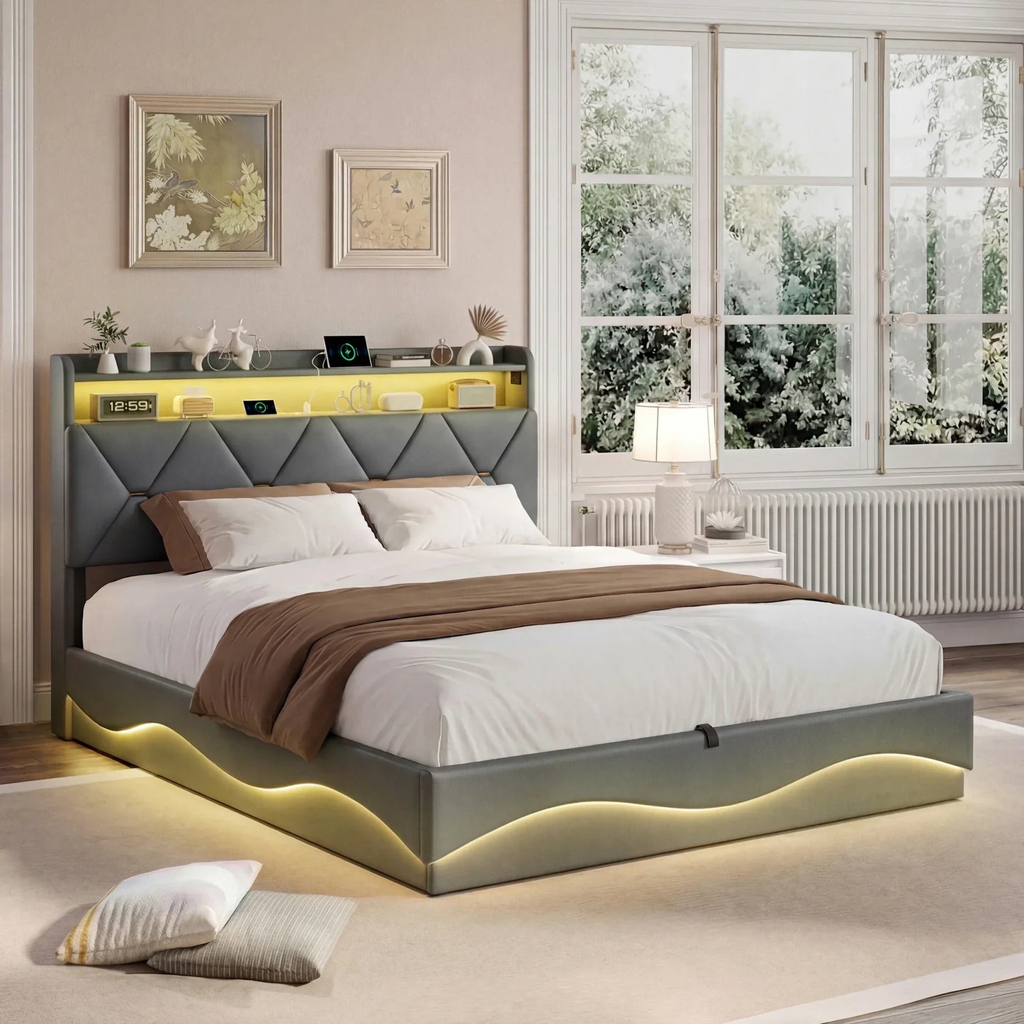 Smart Ottoman Storage Bed with LED