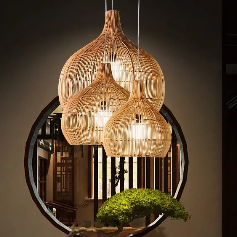 Retro Hand-Woven Rattan Pendant Light