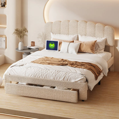 Velvet Bed with Storage & USB Ports