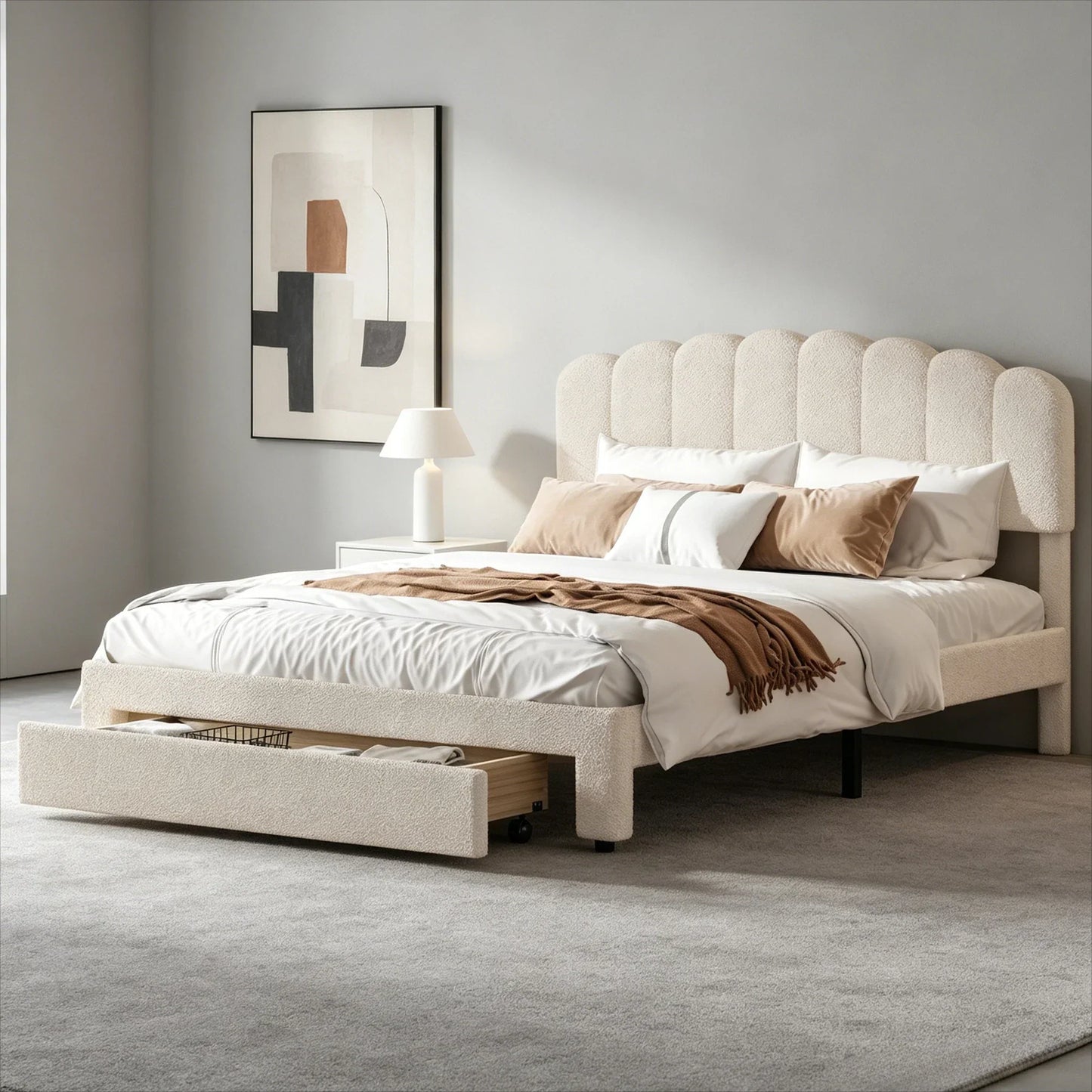 Velvet Bed with Storage & USB Ports