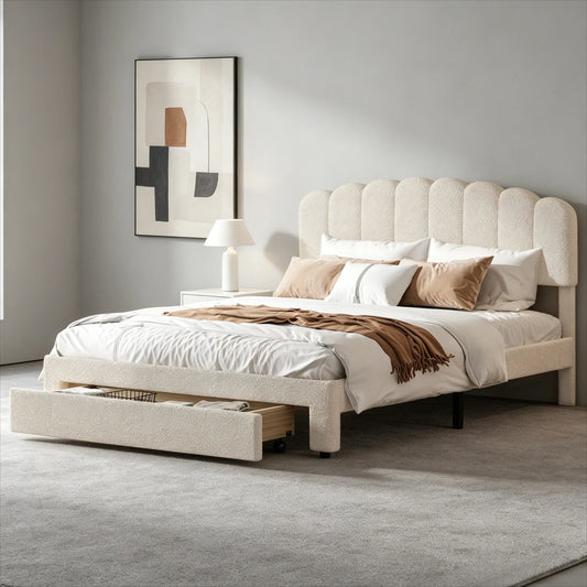 Velvet Bed with Storage & USB Ports