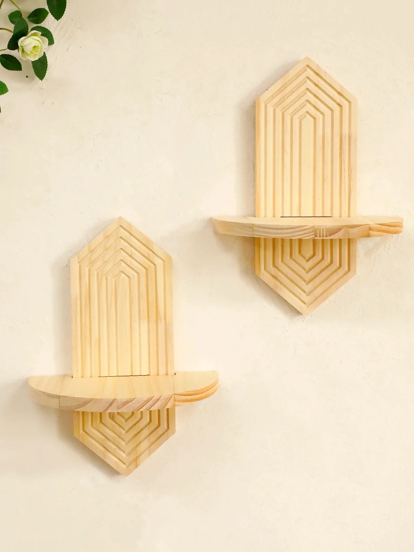 Bohemian Geometric Natural Wood Wall Shelves