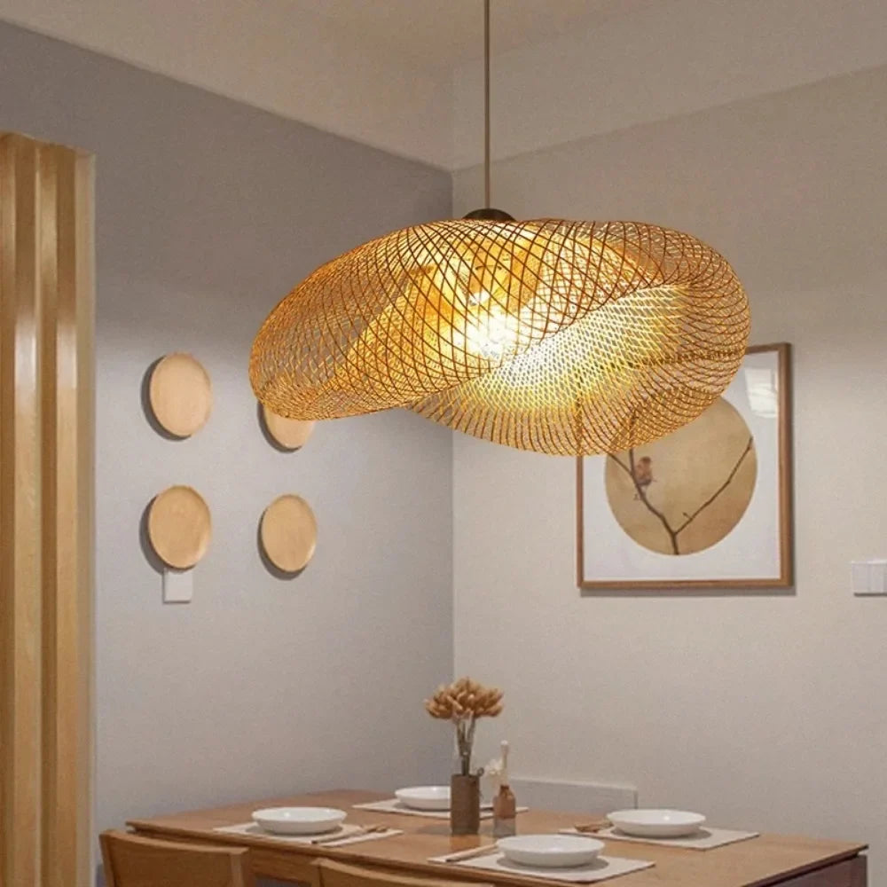 Vintage Twisted Woven Bamboo Pendant Light
