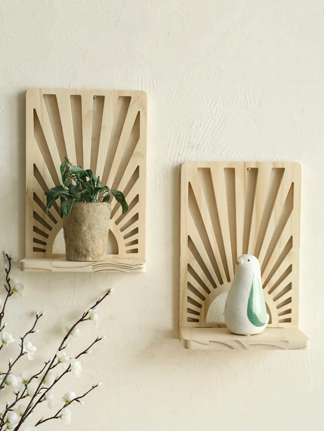 Bohemian Sunburst Natural Wood Wall Shelf