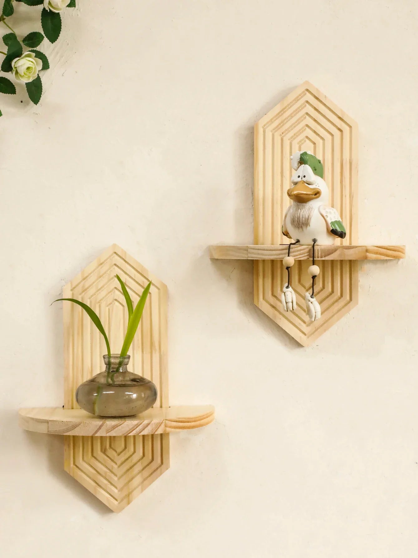 Bohemian Geometric Natural Wood Wall Shelves