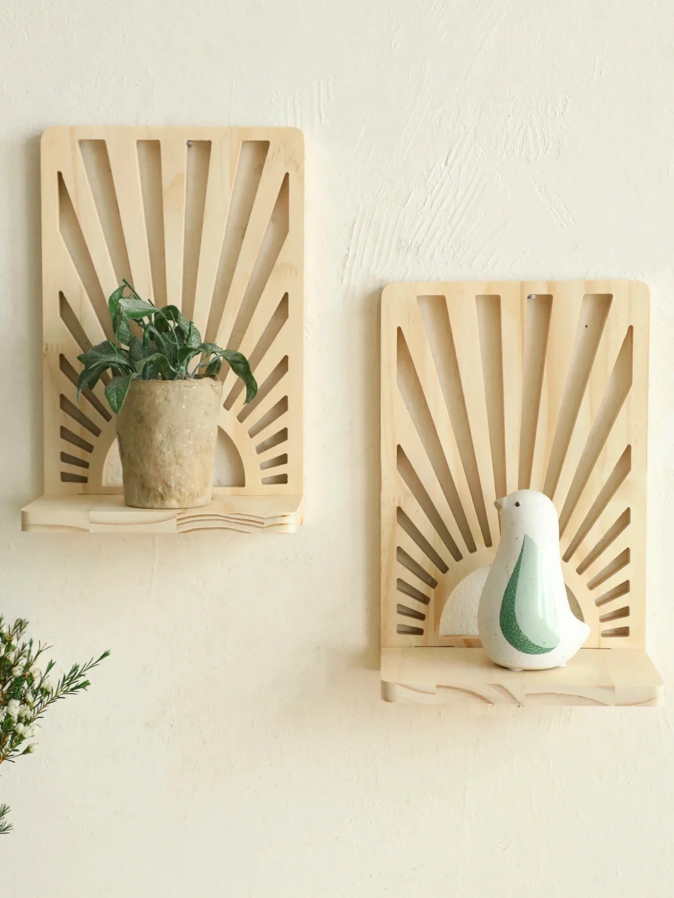 Bohemian Sunburst Natural Wood Wall Shelf