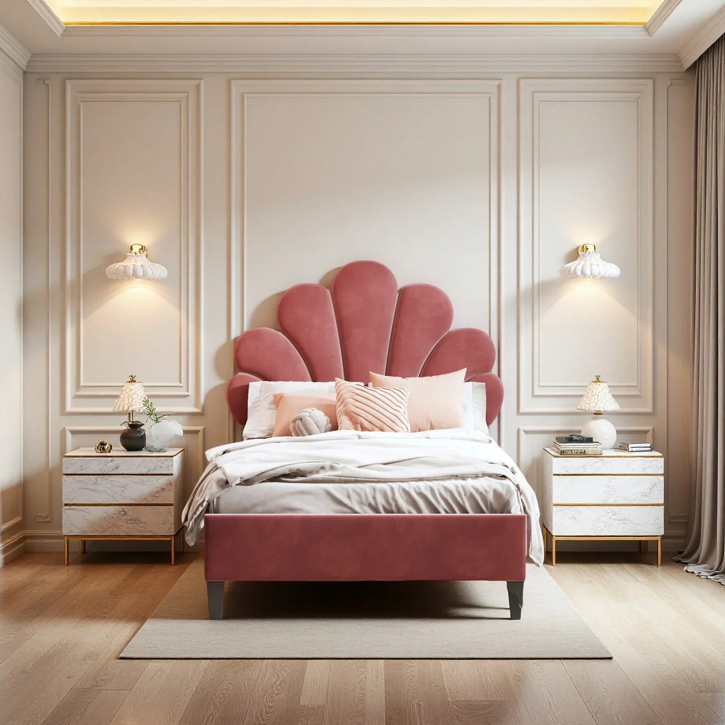 Flower Design Velvet Bed