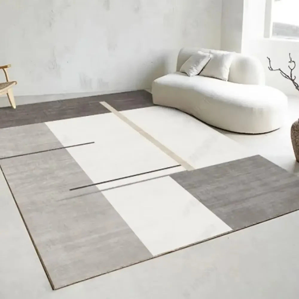 Gray and White Striped Graphic Rug