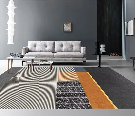 Gray and Orange Patchwork Rug