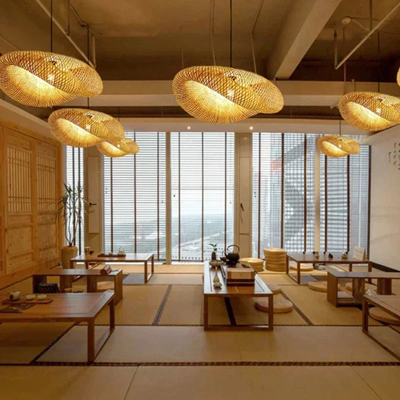 Vintage Twisted Woven Bamboo Pendant Light