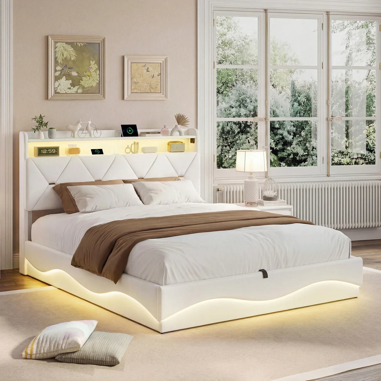 Smart Ottoman Storage Bed with LED