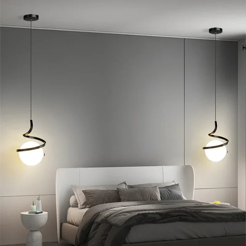 Nordic-Style Spiral Glass Ball Pendant Light