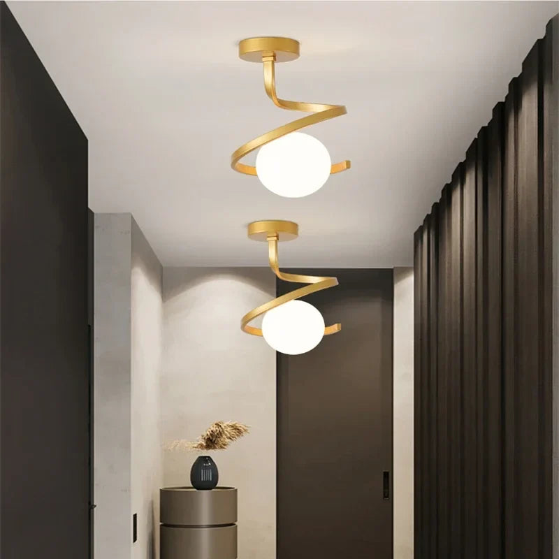 Nordic-Style Spiral Glass Ball Ceiling Light