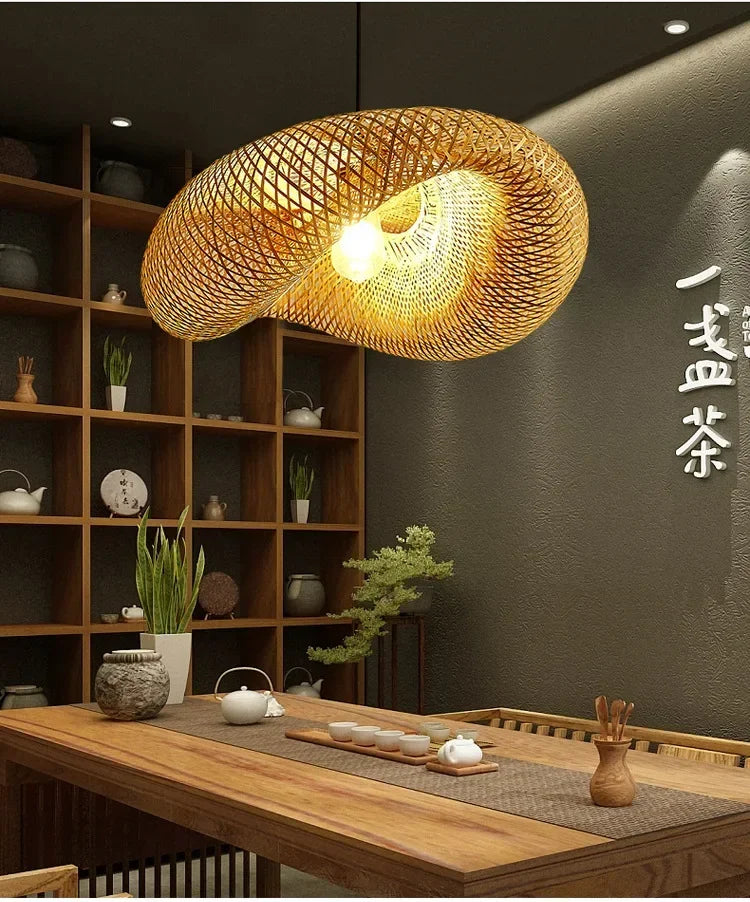 Vintage Twisted Woven Bamboo Pendant Light