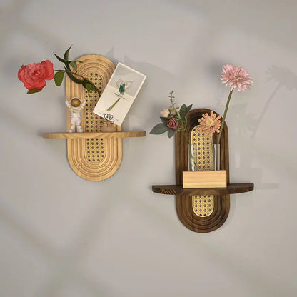 Japanese-Style Hanging Rattan Wall Shelf