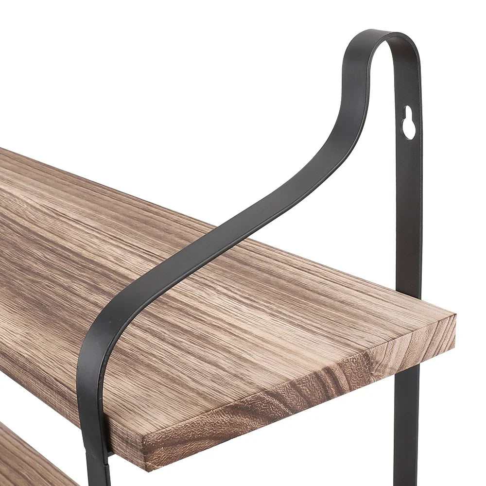 Industrial 2-Tier Wood & Metal Wall Shelf