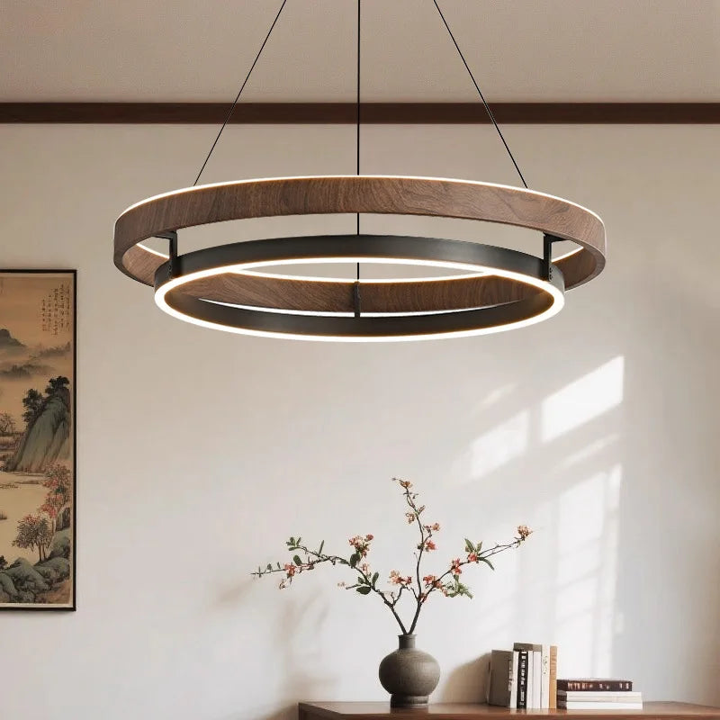 Italian Design Walnut Ring Chandelier