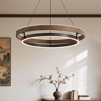 Italian Design Walnut Ring Chandelier