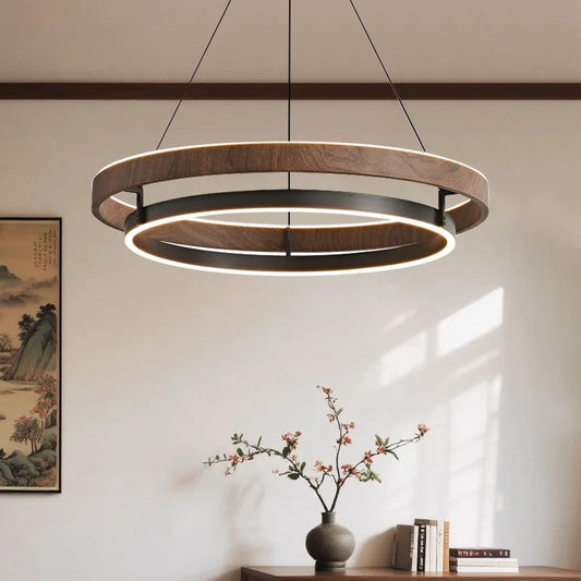 Italian Design Walnut Ring Chandelier