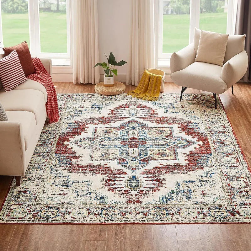 Red and Blue Boho Medallion Rug