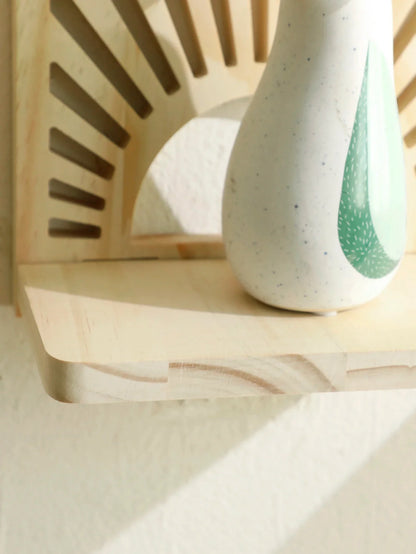 Bohemian Sunburst Natural Wood Wall Shelf