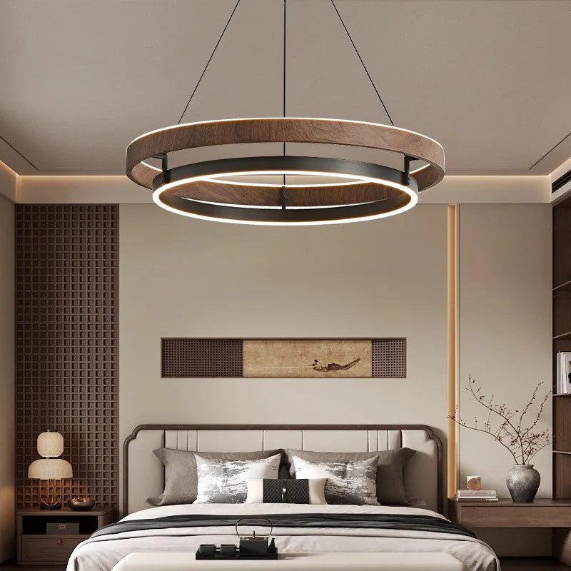 Italian Design Walnut Ring Chandelier