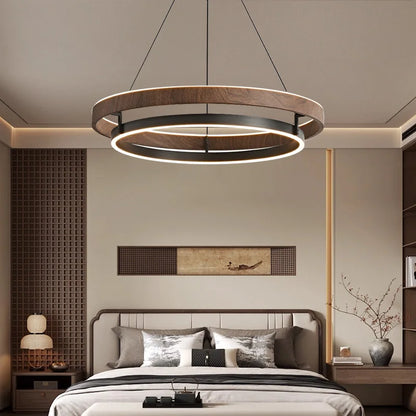 Italian Design Walnut Ring Chandelier
