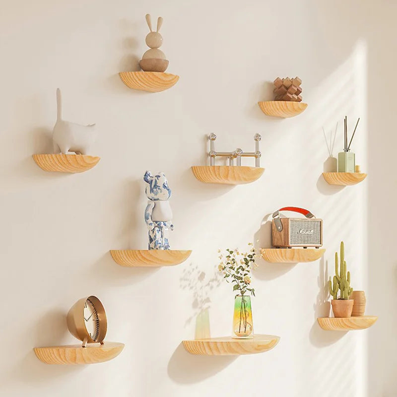 Half-Circle Solid Wood Wall Shelf