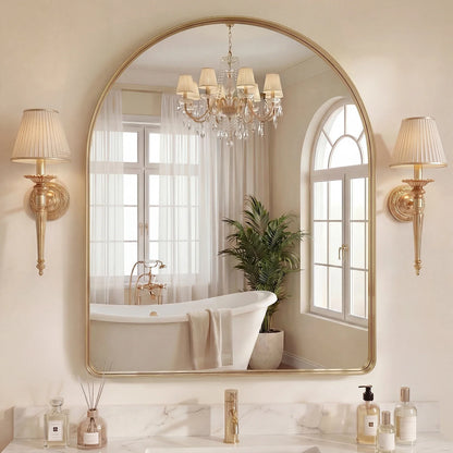 Ribbed Metal Arched Wall Mirror