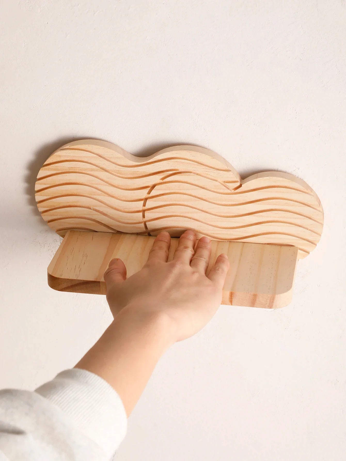 Wavy-Pattern Wood Heart Wall Shelf