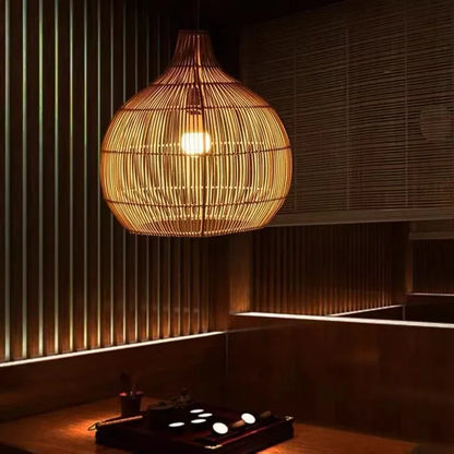 Retro Hand-Woven Rattan Pendant Light