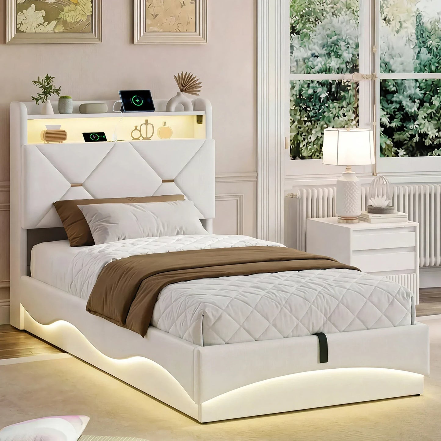 Smart Ottoman Storage Bed with LED