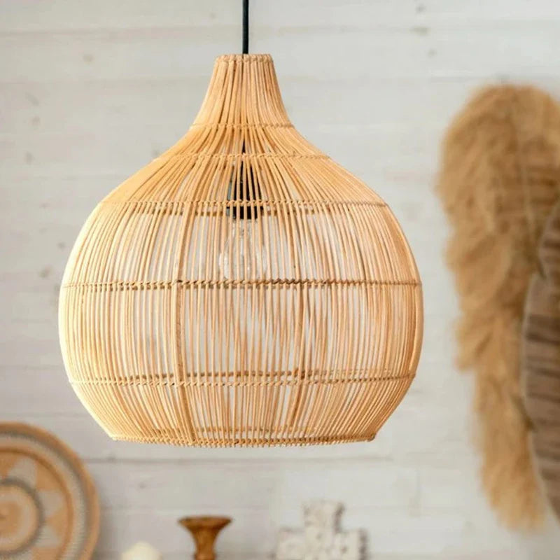 Retro Hand-Woven Rattan Pendant Light
