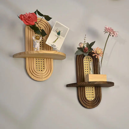 Japanese-Style Hanging Rattan Wall Shelf