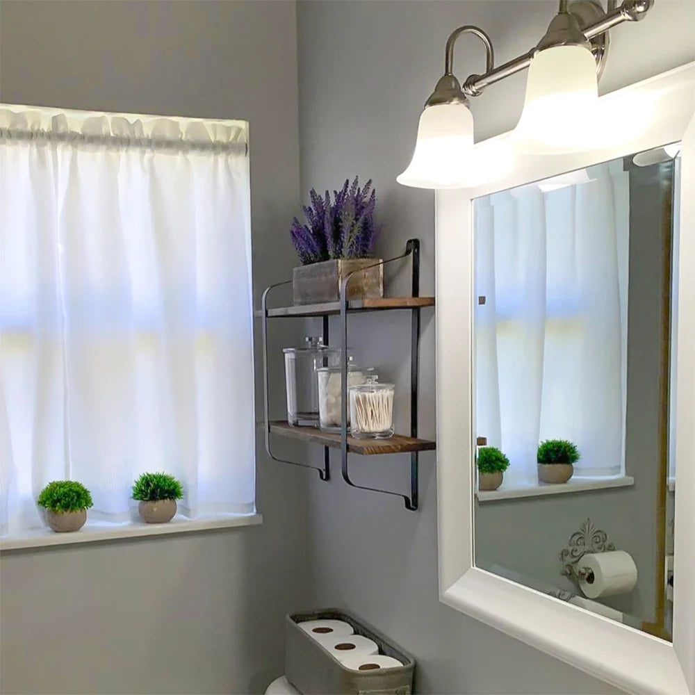 Industrial 2-Tier Wood & Metal Wall Shelf