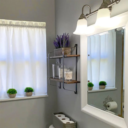 Industrial 2-Tier Wood & Metal Wall Shelf