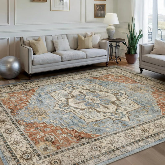 Terracotta and Blue Persian-Style Rug