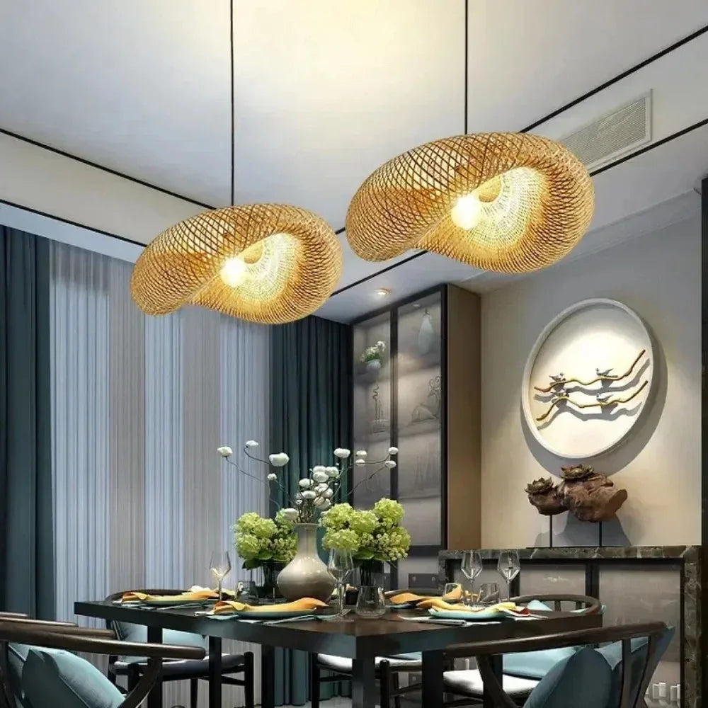Vintage Twisted Woven Bamboo Pendant Light