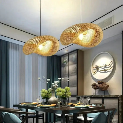 Vintage Twisted Woven Bamboo Pendant Light