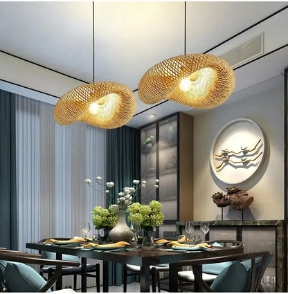 Vintage Twisted Woven Bamboo Pendant Light