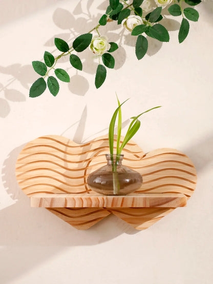 Wavy-Pattern Wood Heart Wall Shelf