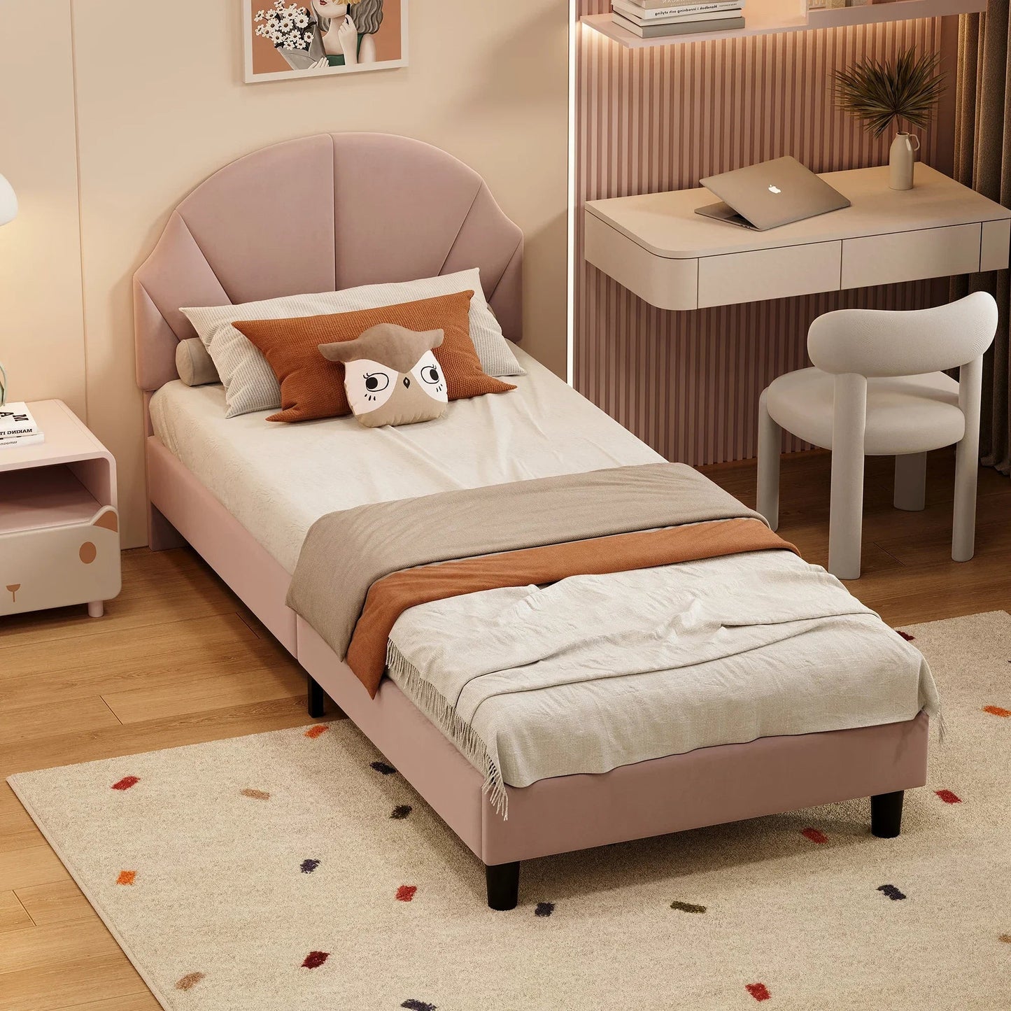 Single Velvet Bed with Flower Design