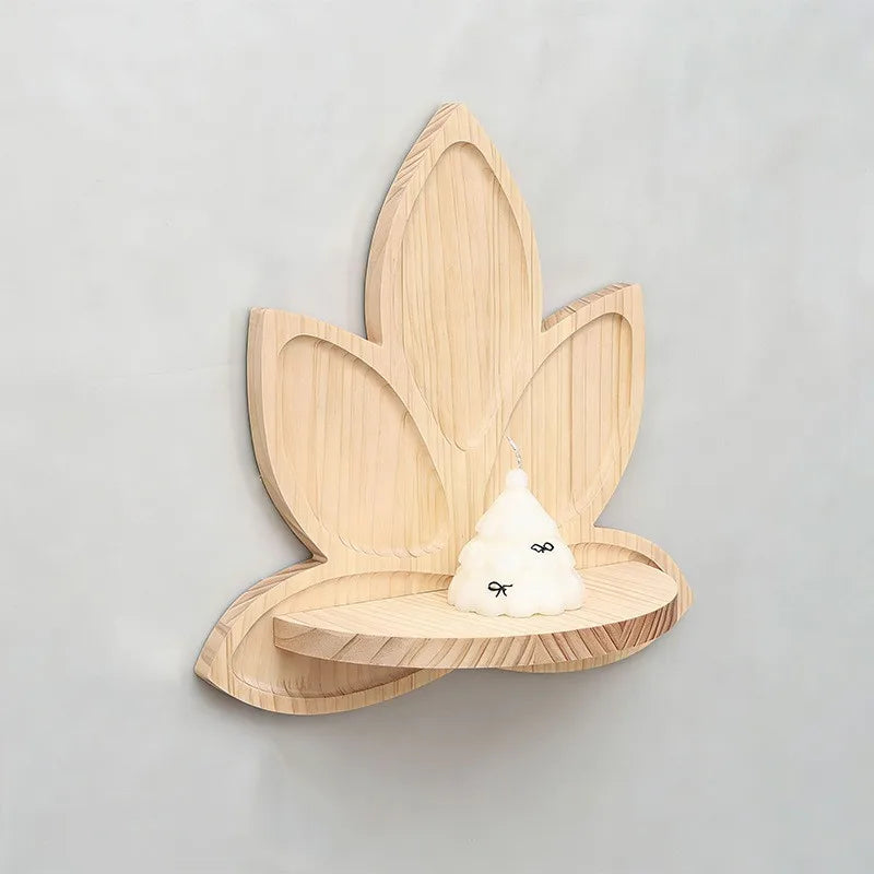Post-Modern Lotus Flower Wood Wall Shelf