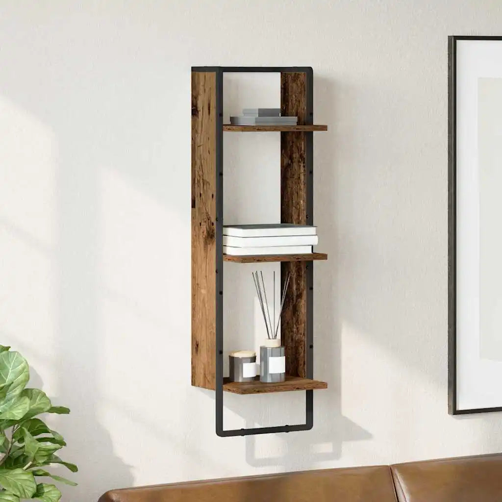 3-Tier Wood & Metal Wall Shelf
